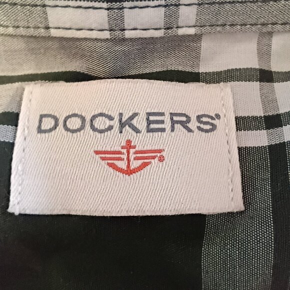 DOCKERS Men's Classic Plaid Shirt XL Green White Cotton Polyester Rustic - Picture 4 of 5